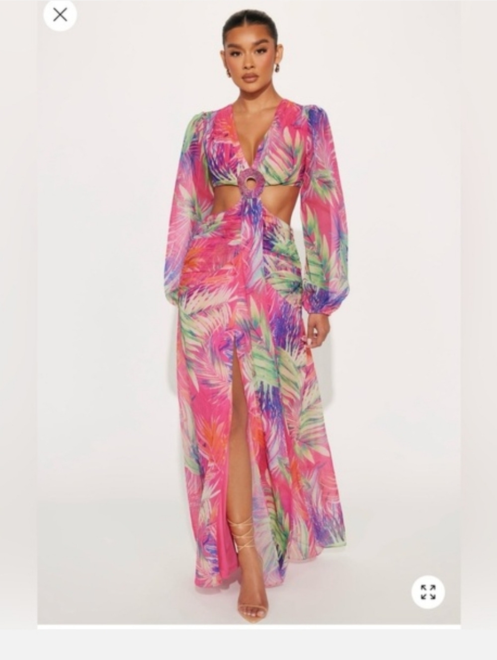 Fashion Nova Tropical Cutout Maxi Dress in Pink & Multicolor